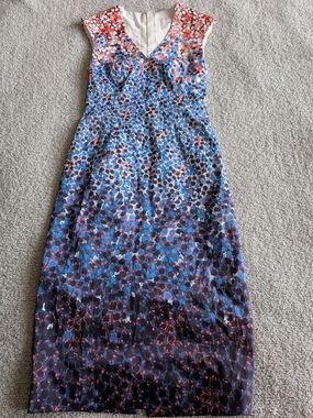 LK Bennett Blue, Pink & Black Floral Midi Dress NWT